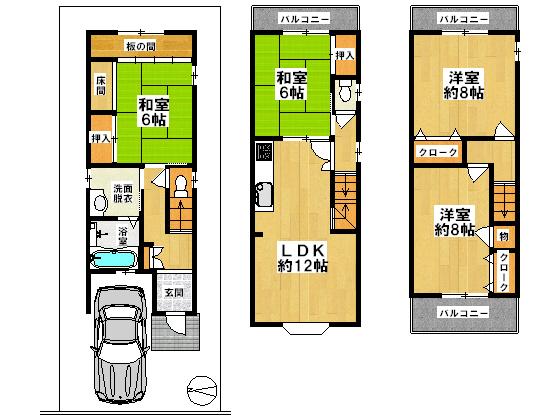Floor plan. 19,800,000 yen, 4LDK, Land area 63.06 sq m , Building area 103.44 sq m 4LDK + garage (with car port)