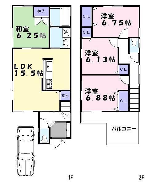 Floor plan. 25,800,000 yen, 4LDK, Land area 98.08 sq m , Building area 95.58 sq m