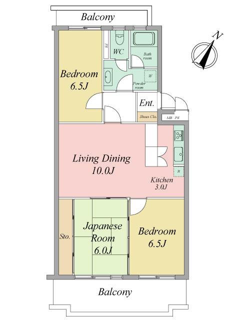 Floor plan. 3LDK, Price 9.3 million yen, Occupied area 65.52 sq m