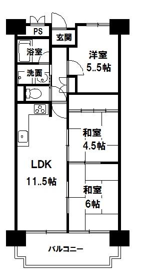 Floor plan. 3LDK, Price 8.8 million yen, Occupied area 60.73 sq m , Balcony area 8.18 sq m south-facing