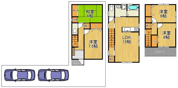 Floor plan. 24,900,000 yen, 4LDK, Land area 90.33 sq m , Building area 103.27 sq m convenient parking space two possible even when the visitor