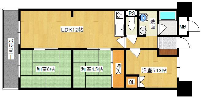 Floor plan. 3LDK, Price 5.8 million yen, Occupied area 60.74 sq m , Balcony area 6.72 sq m