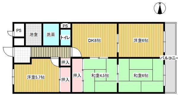 Floor plan. 4DK, Price 8.9 million yen, Footprint 63.8 sq m , Balcony area 6.76 sq m