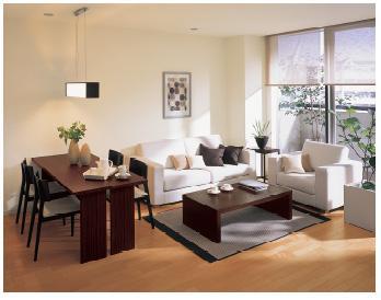 Living. Comfortable space to relax at the construction example spacious space