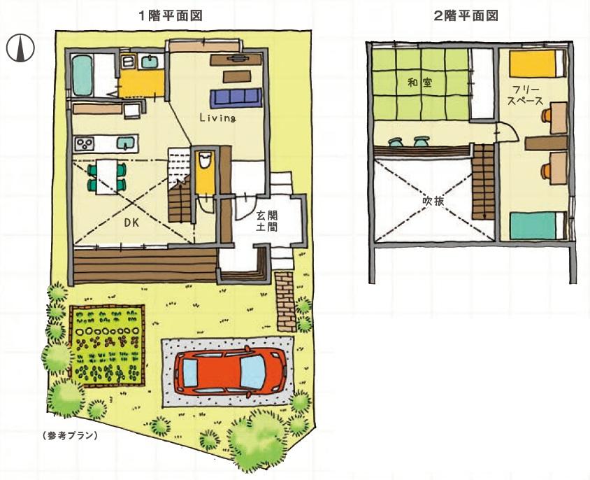 Compartment view + building plan example. Building plan example, Land price 19 million yen, Land area 146.41 sq m , Building price 20.8 million yen, Building area 95.37 sq m   [Reference Plan] Difficult in the conventional method, Living and dining that was realized pillars and no walls wide space "family" gathering.