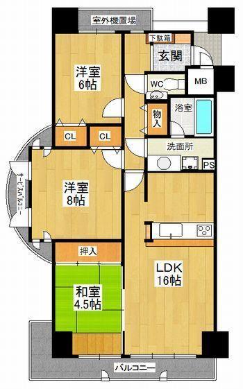 Floor plan. 3LDK, Price 19.9 million yen, Occupied area 80.08 sq m , Balcony area 14 sq m