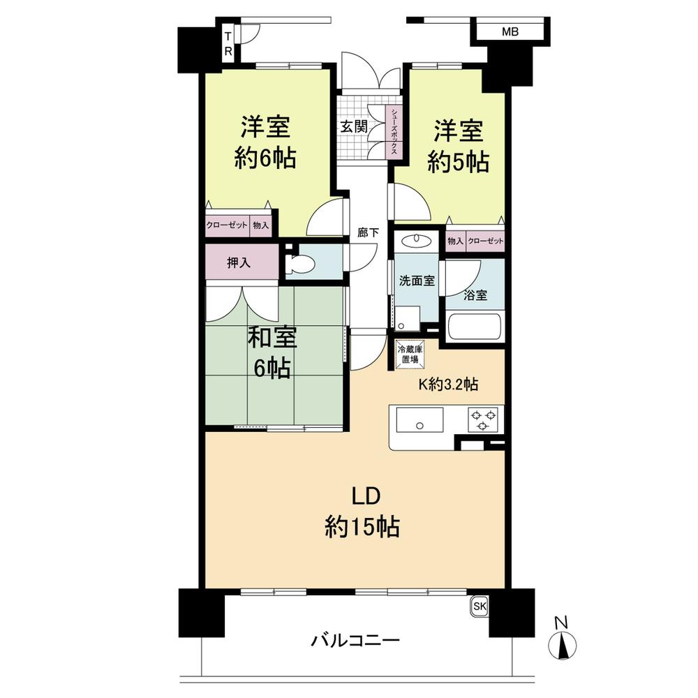 Floor plan. 3LDK, Price 22,800,000 yen, Occupied area 73.56 sq m , Balcony area 19.14 sq m