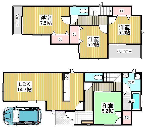 Floor plan. 29,800,000 yen, 4LDK, Land area 96.9 sq m , Building area 93.15 sq m