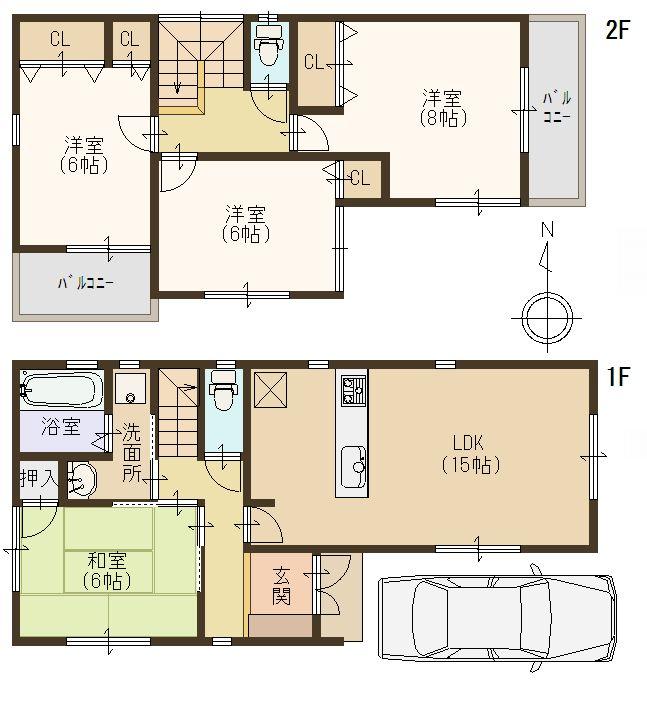 Floor plan. (No. 2 locations), Price 23.8 million yen, 4LDK, Land area 92.85 sq m , Building area 95.58 sq m