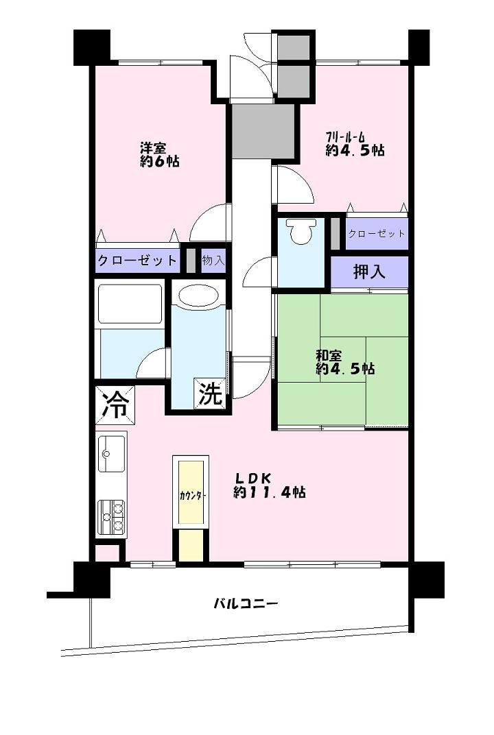 Floor plan. 3LDK, Price 19,980,000 yen, Occupied area 60.21 sq m , Balcony area 11.52 sq m