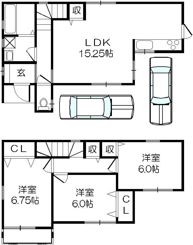 Floor plan. 22,900,000 yen, 3LDK, Land area 87.75 sq m , It is a building area of 81.8 sq m 3LDK + garage two of the floor plan