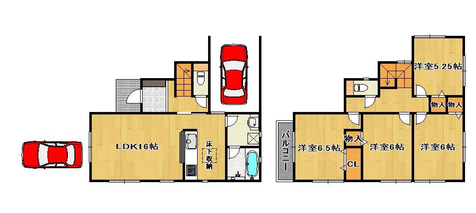 Floor plan. (1 Building), Price 27,800,000 yen, 4LDK, Land area 98.22 sq m , Building area 102.86 sq m