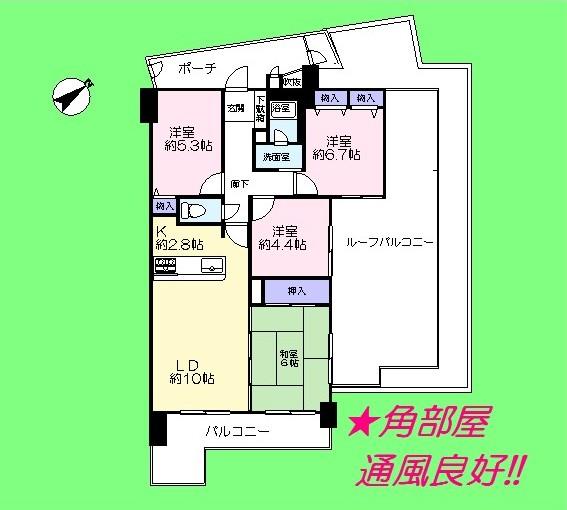 Floor plan. 4LDK, Price 17.8 million yen, Occupied area 76.77 sq m , Balcony area 13.6 sq m   ☆ Roof balcony!