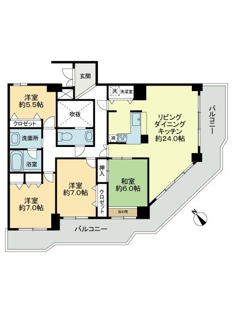 Floor plan. 4LDK, Price 26 million yen, Footprint 130.13 sq m , Balcony area 34.79 sq m