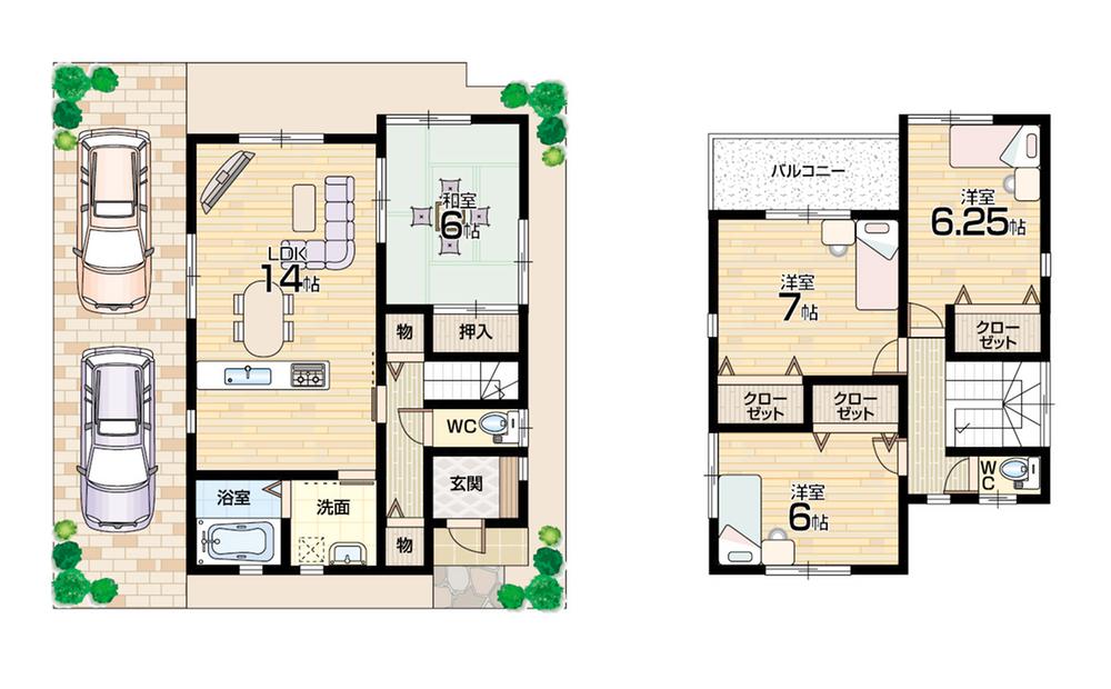 Floor plan. 23,300,000 yen, 4LDK, Land area 143.24 sq m , Building area 94.36 sq m floor plan 4LDK! Parking 2 cars!