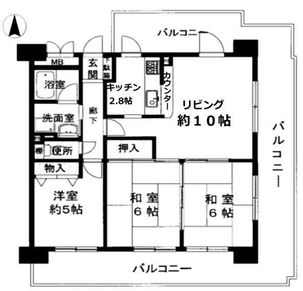 Floor plan. Southeast angle room 3LDK
