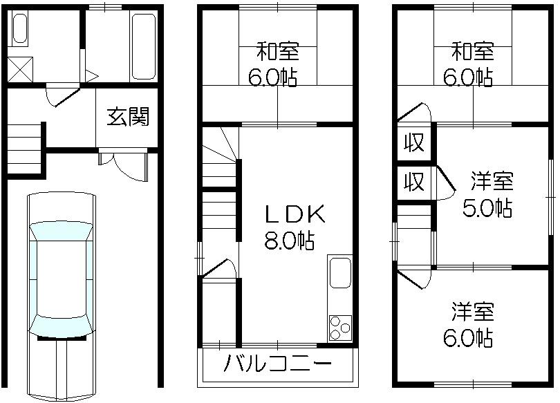 Floor plan. 14.5 million yen, 4LDK, Land area 35.24 sq m , Building area 81.6 sq m 1998 building, 4LDK + garage