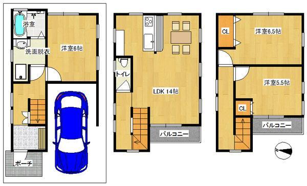 Floor plan. 20.8 million yen, 3LDK, Land area 49.54 sq m , Building area 84.84 sq m