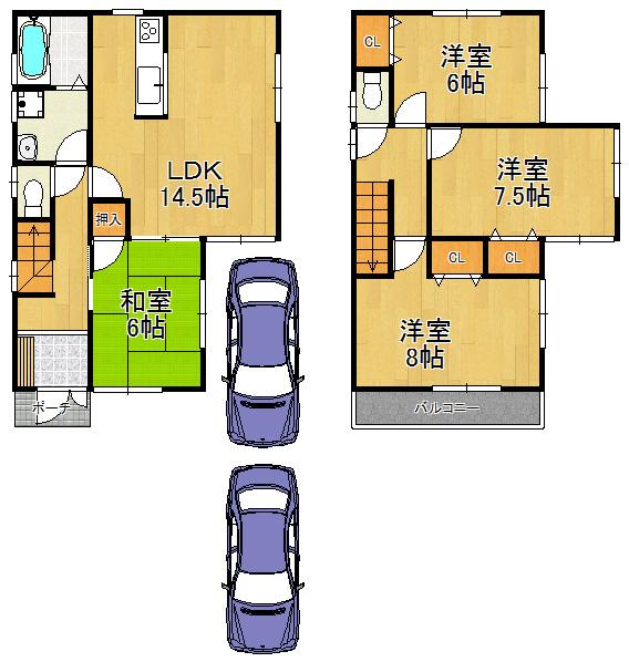 Floor plan. 24.5 million yen, 4LDK, Land area 104.59 sq m , Building area 95.58 sq m convenient parking space two Allowed