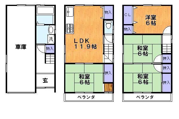 Floor plan. 14.8 million yen, 4LDK, Land area 43.76 sq m , Building area 105.05 sq m