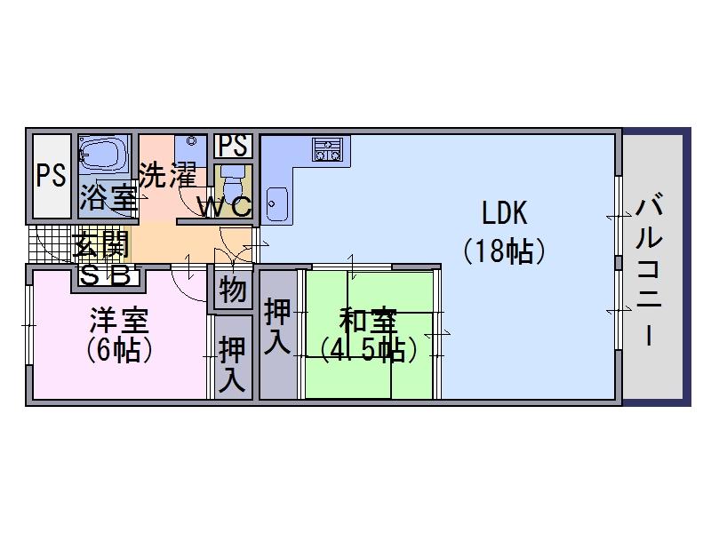 Floor plan. 2LDK, Price 8.8 million yen, Occupied area 65.52 sq m , Balcony area 7.28 sq m