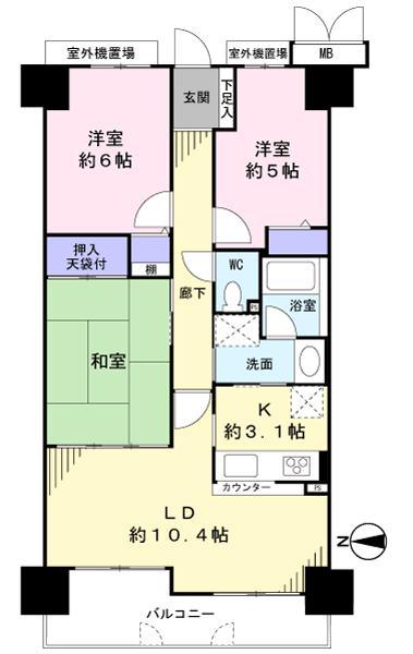 Floor plan. 3LDK, Price 13.8 million yen, Occupied area 66.45 sq m , Balcony area 8.55 sq m