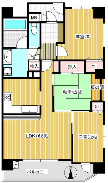 Floor plan. 3LDK, Price 24,800,000 yen, Occupied area 72.89 sq m , Balcony area 10.27 sq m