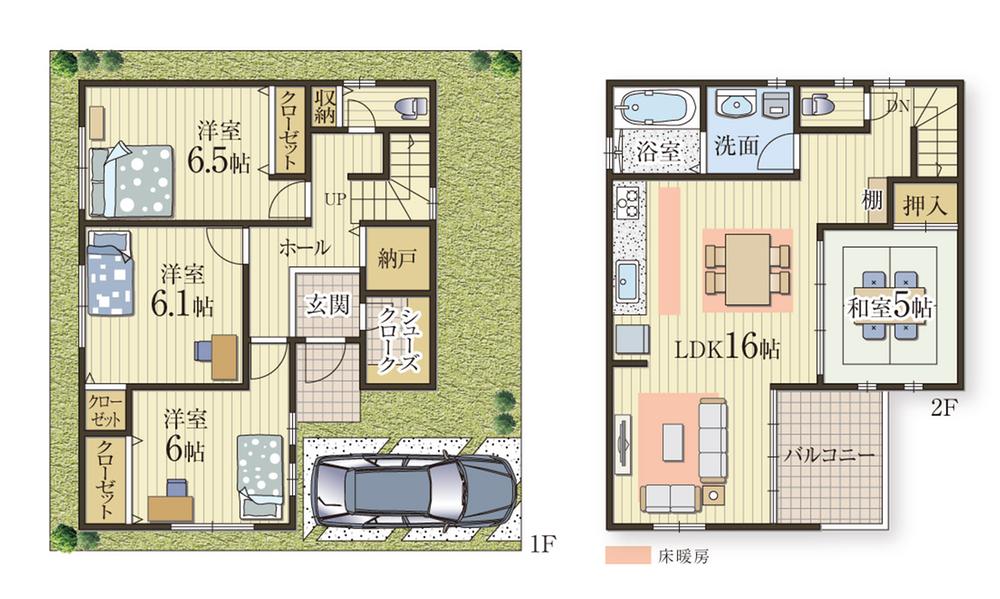 Building plan example (floor plan). Building plan example 4LDK, Land price 14 million yen, Land area 96.68 sq m , Building price 15.8 million yen, Building area 97.21 sq m