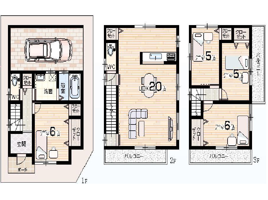 Floor plan. 28.8 million yen, 4LDK, Land area 60.36 sq m , Is taken between spacious bright and was taking advantage of the building area 101.25 sq m corner lot.