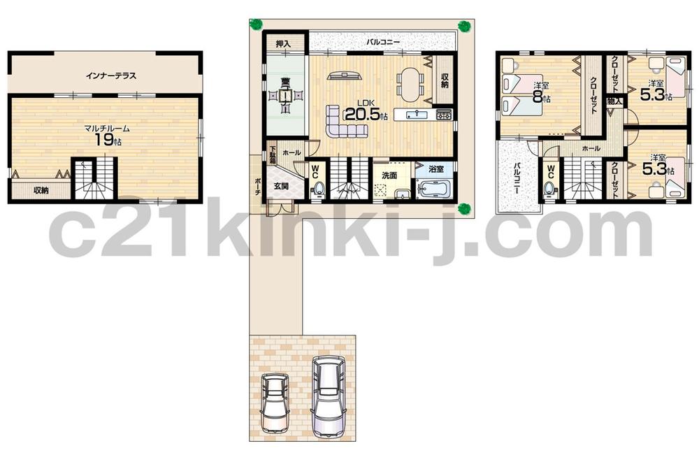 Floor plan. (C No. land), Price 37,200,000 yen, 5LDK, Land area 134.58 sq m , Building area 138.28 sq m