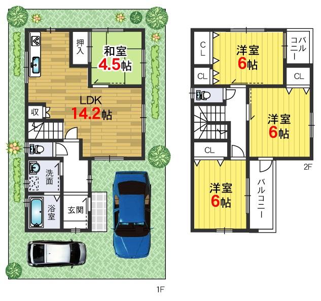 Floor plan. 28.8 million yen, 4LDK, Land area 81.35 sq m , Building area 70 sq m B No. land