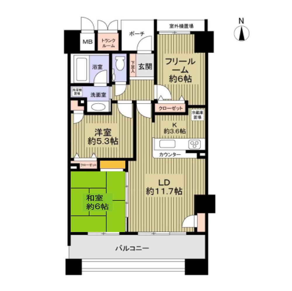 Floor plan. 3LDK, Price 19,800,000 yen, Occupied area 71.88 sq m , Balcony area 13.27 sq m