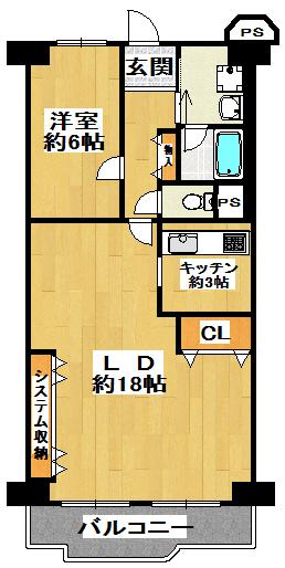 Floor plan. 1LDK, Price 10.8 million yen, Footprint 61.6 sq m , Balcony area 7.63 sq m
