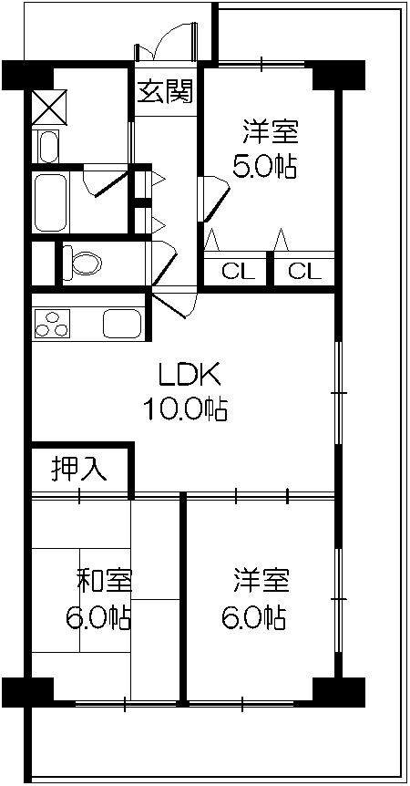Floor plan. 3LDK, Price 10.8 million yen, Footprint 61.6 sq m , Balcony area 26.84 sq m 3LDK northeast corner room 11 floor