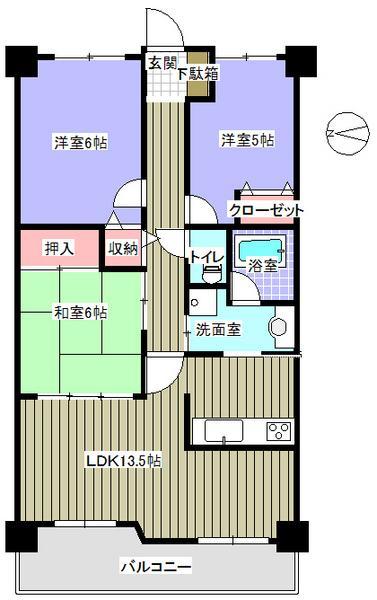 Floor plan. 3LDK, Price 13.8 million yen, Occupied area 63.49 sq m , Balcony area 8.55 sq m