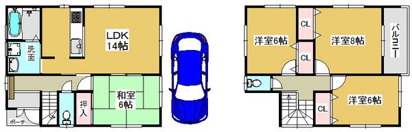 Floor plan. 23,900,000 yen, 4LDK, Land area 87.74 sq m , Building area 93.96 sq m all room 6 tatami mats or more, Spacious living space with storage space