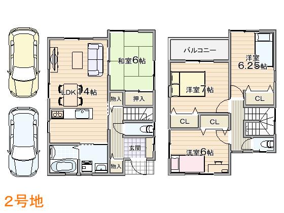 Floor plan. (No. 2 locations), Price 23,300,000 yen, 4LDK, Land area 143.24 sq m , Building area 94.36 sq m