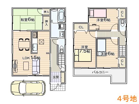 Floor plan. (No. 4 locations), Price 23.8 million yen, 4LDK, Land area 134.9 sq m , Building area 94.77 sq m