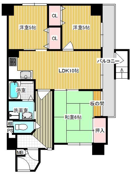 Floor plan. 3LDK, Price 12 million yen, Footprint 59.7 sq m , Balcony area 15 sq m