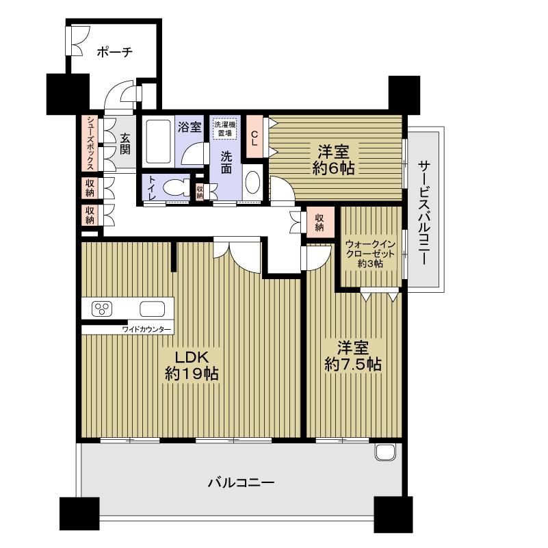 Floor plan. 2LDK, Price 22,800,000 yen, Occupied area 77.43 sq m , Balcony area 17.4 sq m