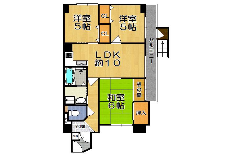 Floor plan. 3LDK, Price 11.9 million yen, Footprint 59.7 sq m , Balcony area 15 sq m