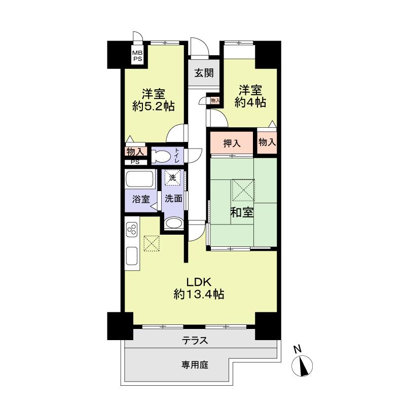 Floor plan. 3LDK, Price 10.3 million yen, Footprint 64.5 sq m , Balcony area 9.15 sq m