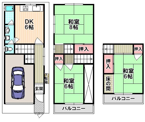 Floor plan. 9 million yen, 3DK, Land area 46.43 sq m , Building area 63.7 sq m