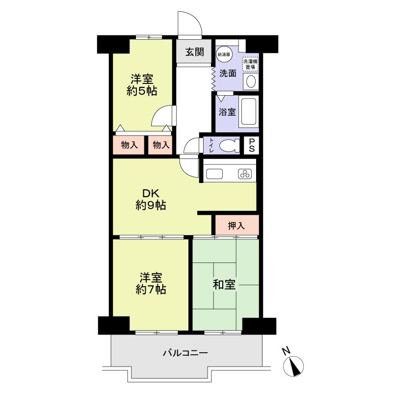 Floor plan. 3DK, Price 13.3 million yen, Footprint 61.6 sq m , Balcony area 7.63 sq m