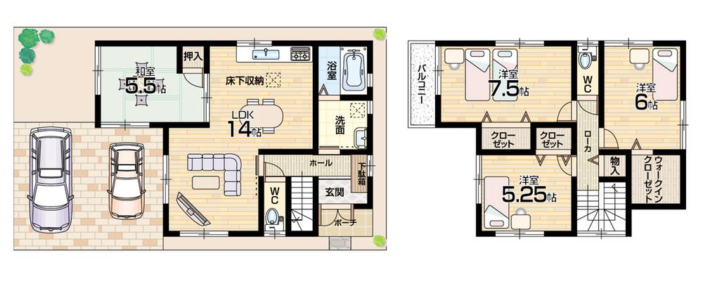 Floor plan. (No. 6 locations), Price 26,300,000 yen, 4LDK+S, Land area 94.45 sq m , Building area 91.53 sq m