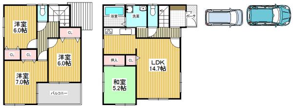 Floor plan. 24,800,000 yen, 4LDK, Land area 100.59 sq m , Building area 93.15 sq m convenient parking space two Allowed