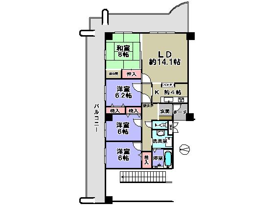 Floor plan. 4LDK, Price 30,800,000 yen, Footprint 102.45 sq m , Balcony area 53.18 sq m