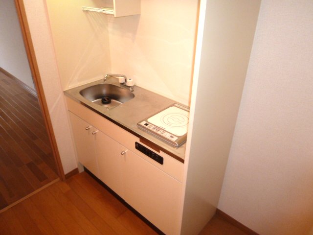 Kitchen. There is a refrigerator space in the transverse. 