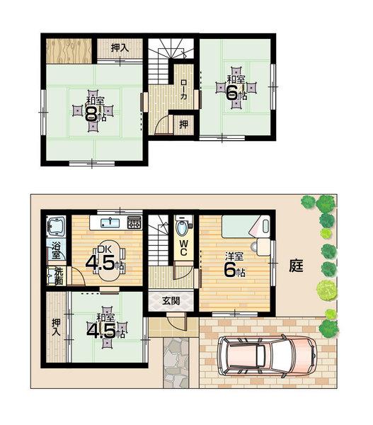 Floor plan. 5.8 million yen, 4DK, Land area 64.14 sq m , Building area 69.55 sq m 4DK, 19.4 square meters, Northward contact road 6.2m, Front road 4m, 1974, Built 38 years