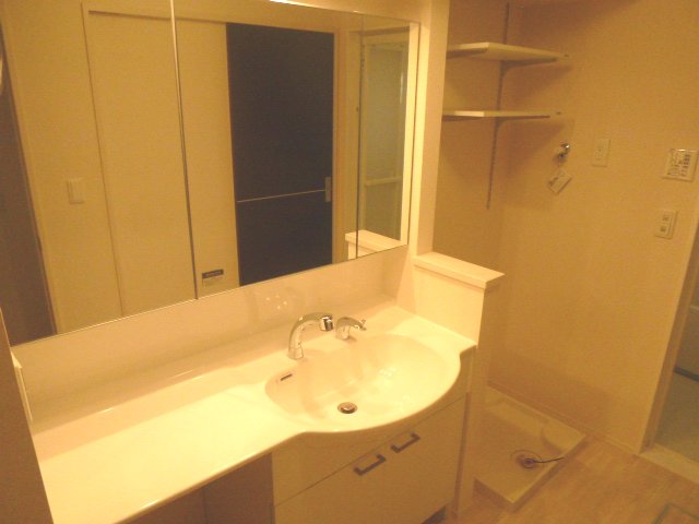 Washroom. It is a wash basin with a triple mirror. 